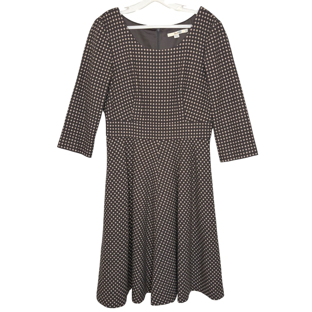 Boden Brown Polka Dot Fit & Flare Dress 8 Long Pleated Workwear